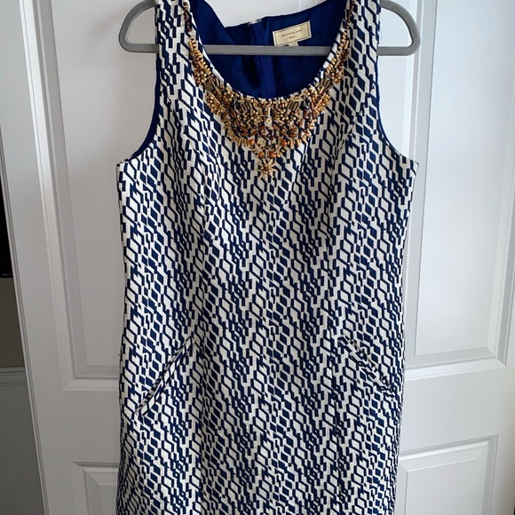 ANTHROPOLOGIE MULBERRY ROAD SHEATH DRESS BY MOULINETTE SOEURS Size 14 Beaded - Picture 1 of 16